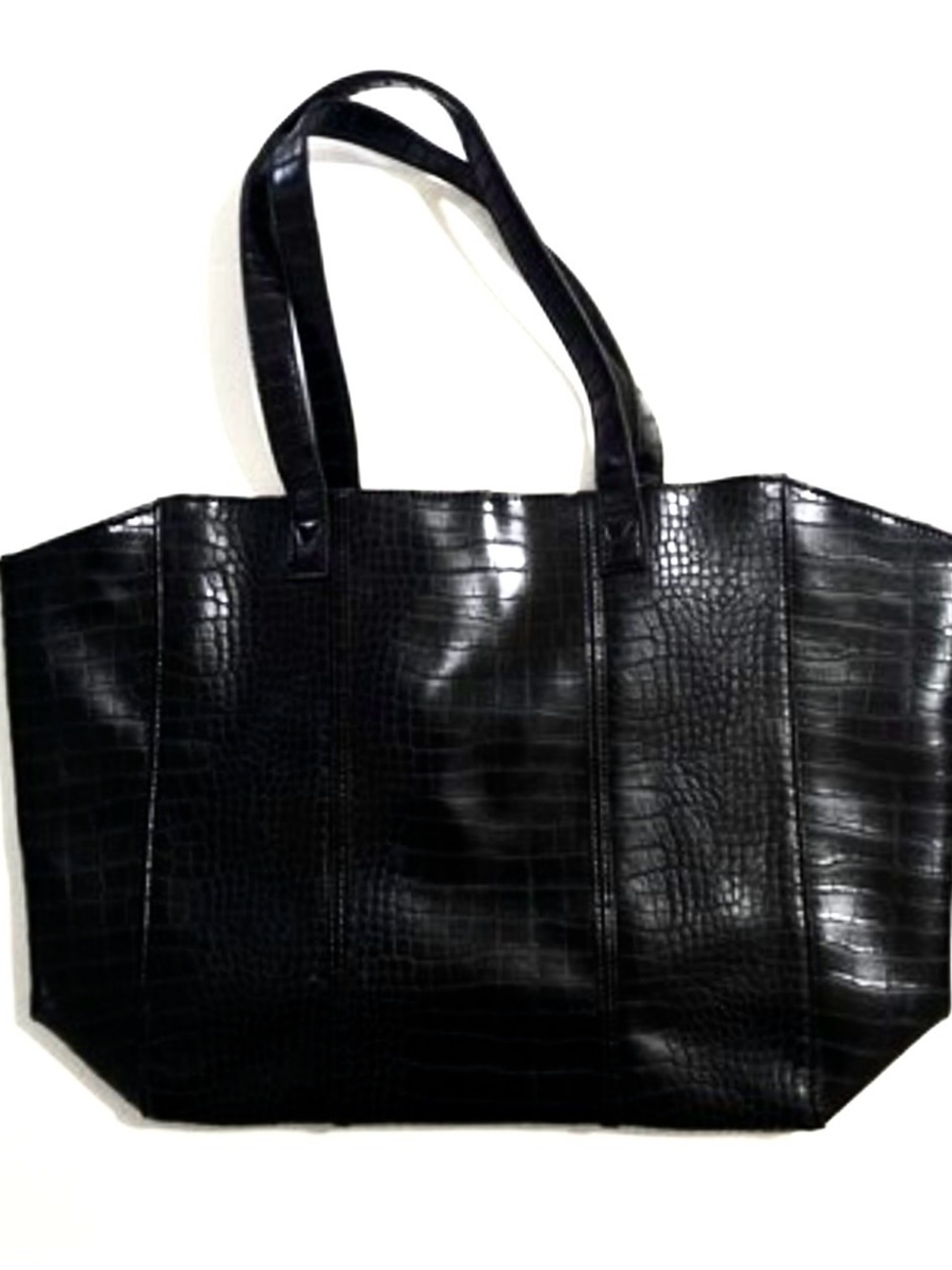 NEIMAN MARCUS Vintage Croc Embossing
Large Tote Shoulder Bag, Black Vegan - Picture 2 of 6